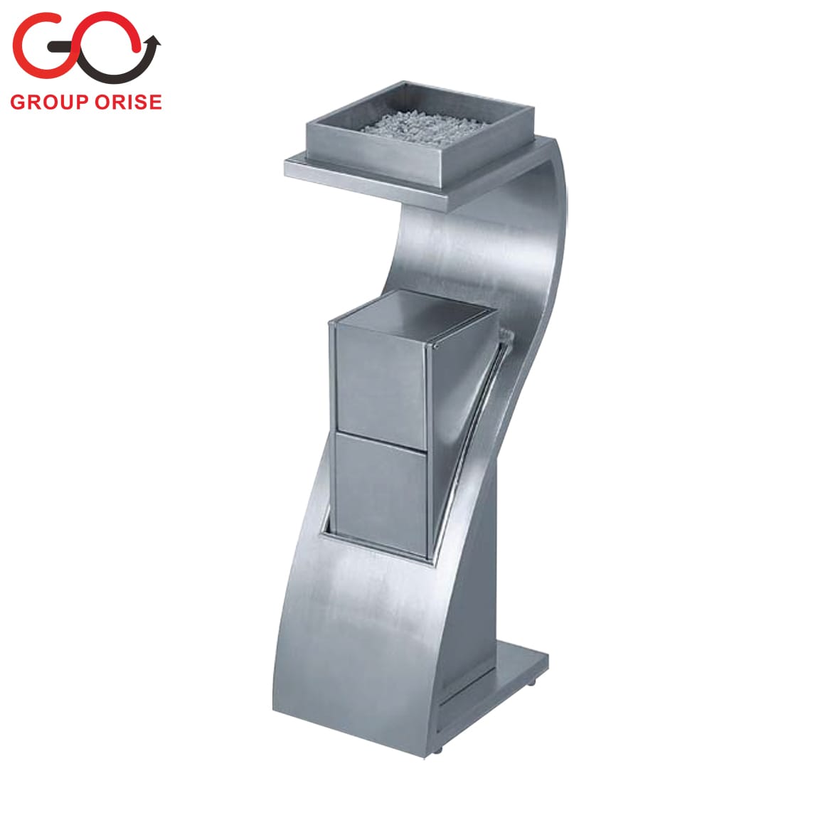 H022-B011 | Indoor Waste Bin – Silver Wave Design with Angled Ashtray