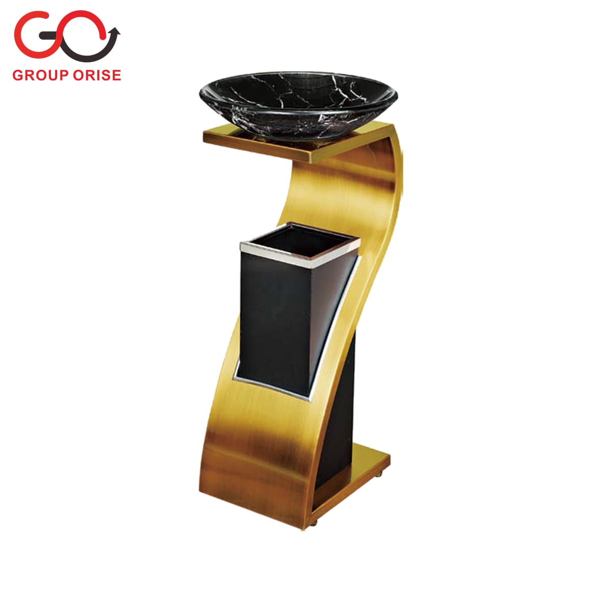 H022-B012 | Indoor Waste Bin – Artistic Gold Curved Body with Black Insert