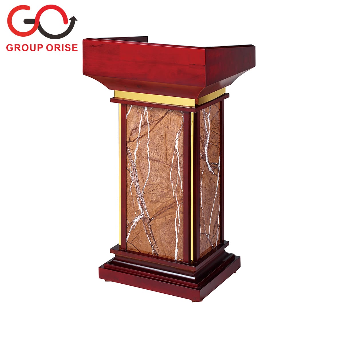 H022-F052 | Luxury Wooden Rostrum with Marble Inlay and Gold Accents – Prestigious Presentation